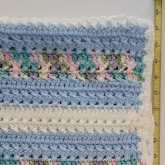 Handmade Hand Crocheted Baby Blanket Blue/White/Multi Color NEW - Picture 2 of 5
